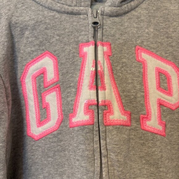 GAP Kids Grey & Pink Zip Up Hooded Hoodie Sweater Girl Size M - Picture 3 of 6